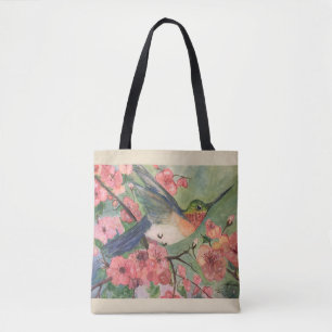 Hummingbird- och blommartoto tygkasse