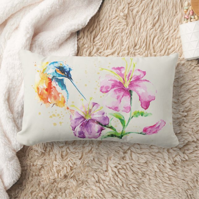Hummingbird och Blommigt Lumbar Pillow Lumbarkudde (Filt)