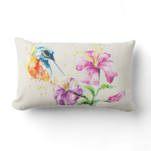 Hummingbird och Blommigt Lumbar Pillow