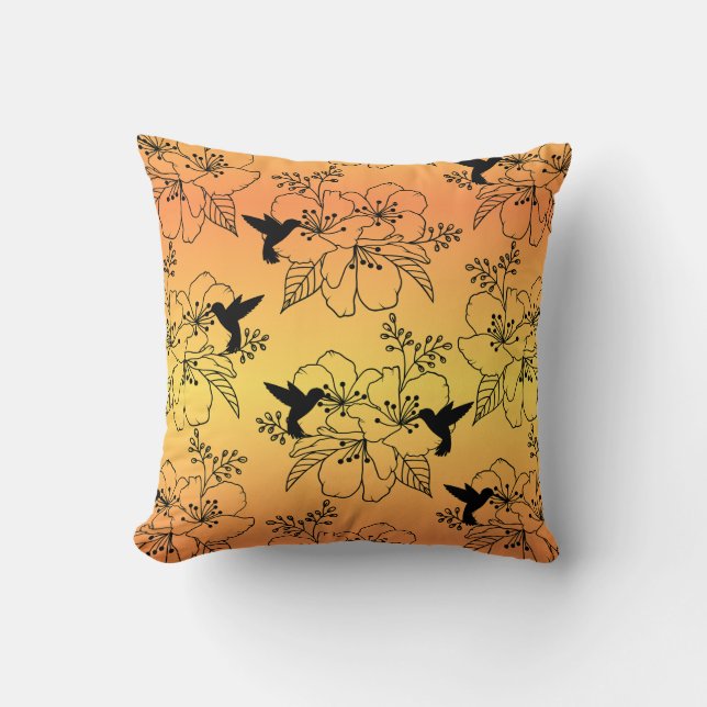 Hummingbird och Blommönster Cushion Kudde (Framsida)