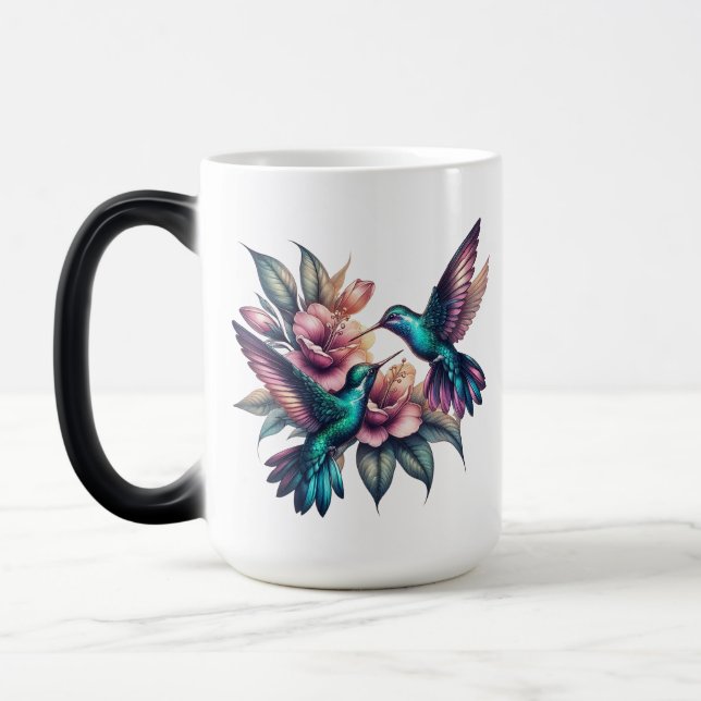 Hummingbird och Blommor Large Morphing Magisk Mugg (Vänster)