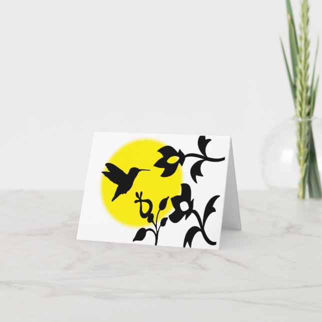 Hummingbird och blomsilhouette art stil kort (Framsida)