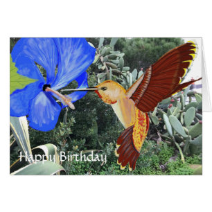Hummingbird och Blue Hibiscus Grattis på födelseda Hälsningskort