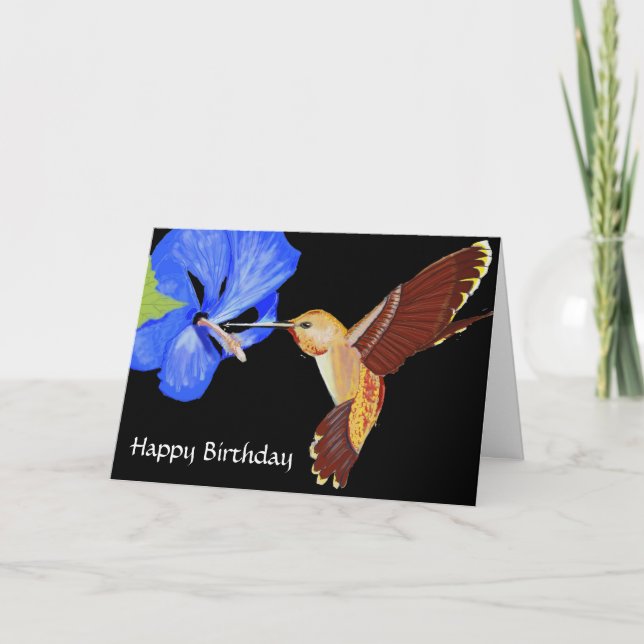 Hummingbird och Blue Hibiscus Grattis på födelseda Kort (Framsida)