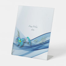 Hummingbird och blue wave Birthday pedestal Sign