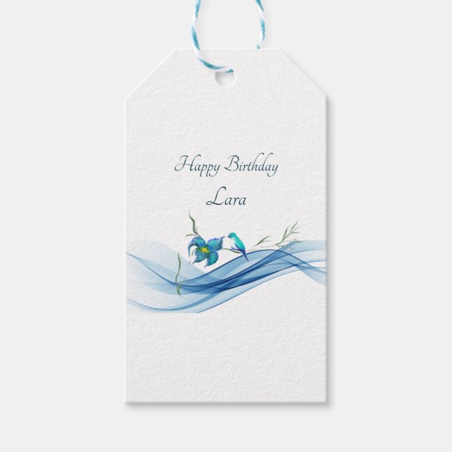 Hummingbird och Blue wave Birthday-presenter märkr Presentetikett (Framsidan)