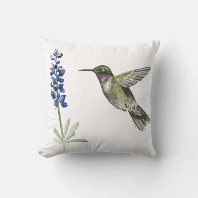 Hummingbird och Bluebonnet Kudde (Framsida)
