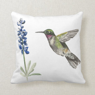 Hummingbird och Bluebonnet Kudde