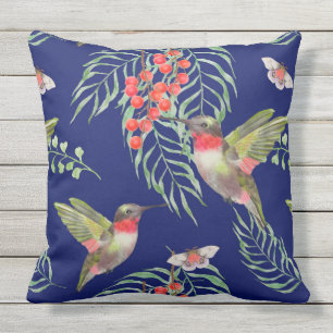 Hummingbird och Butterflies Blue Tropical Mönster Kudde