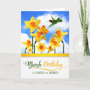 Hummingbird och Daffodils från mars födelsedagskor Kort