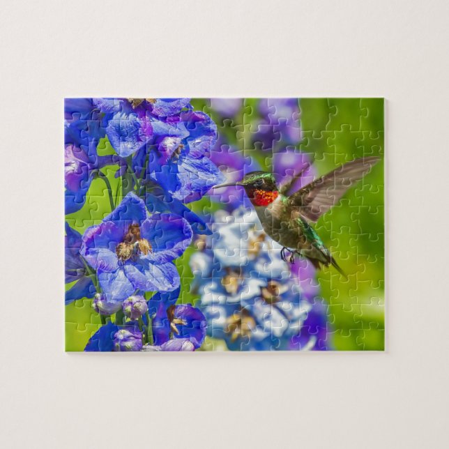 Hummingbird och Delphinium Pussel (Horisontell)