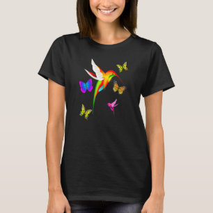 Hummingbird och fjäril Älskare färgstark T Shirt