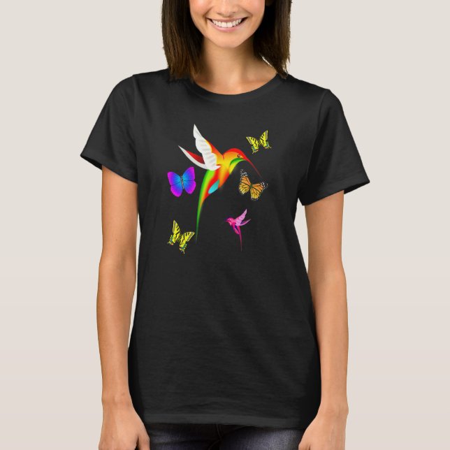 Hummingbird och fjäril Älskare färgstark T Shirt (Framsida)