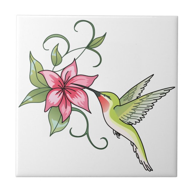 Hummingbird och Flower Kakelplatta (Framsidan)