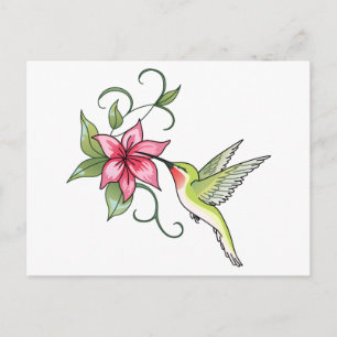 Hummingbird och Flower Vykort