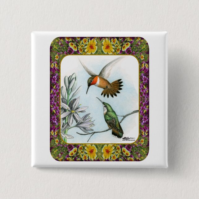 Hummingbird och Flowers #2 Knapp (Framsida)