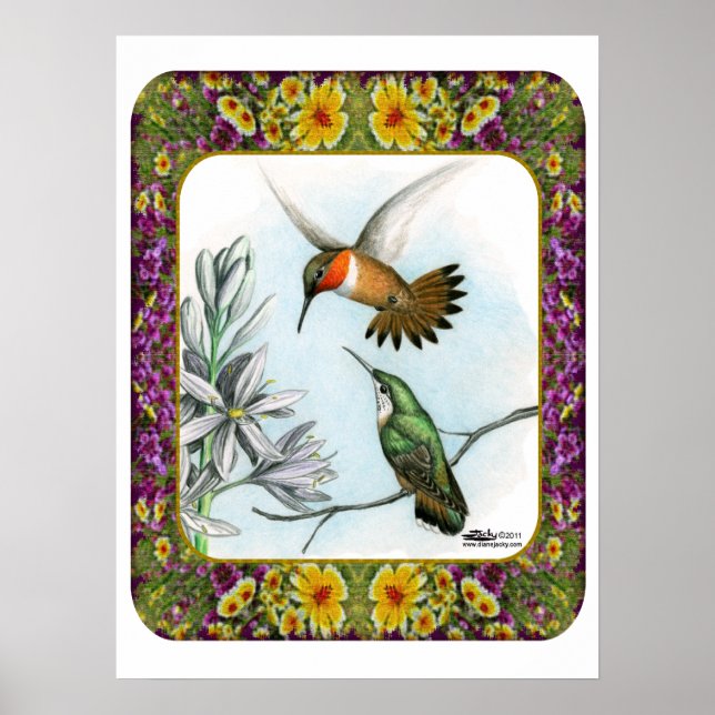 Hummingbird och Flowers #2 Poster (Framsidan)