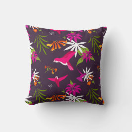 Hummingbird och Flowers Colorful Botanical Kudde