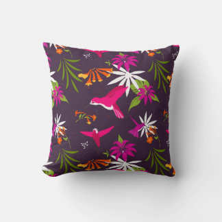 Hummingbird och Flowers Colorful Botanical Kudde