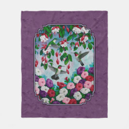 Hummingbird och Flowers Lila Fleecefilt