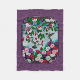 Hummingbird och Flowers Lila Fleecefilt