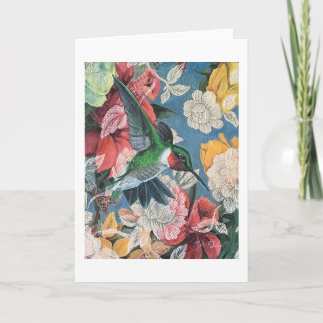 Hummingbird och Flowers nummer 3 Blank Kort (Framsida)