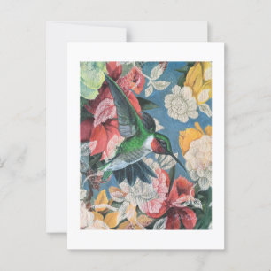 Hummingbird och Flowers nummer 3 Blank Vykort