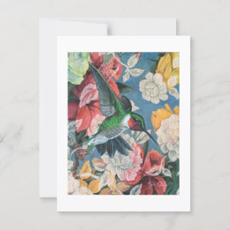Hummingbird och Flowers nummer 3 Blank Vykort