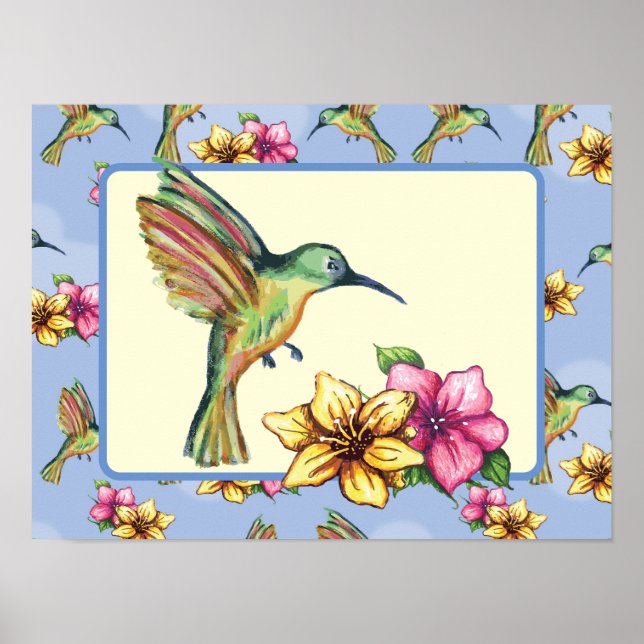 Hummingbird och Flowers Poster (Framsidan)