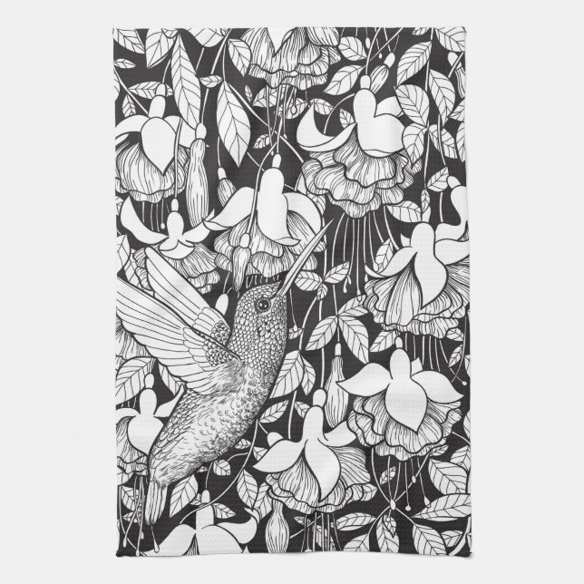 Hummingbird och fuchsia kökshandduk (Vertikal)