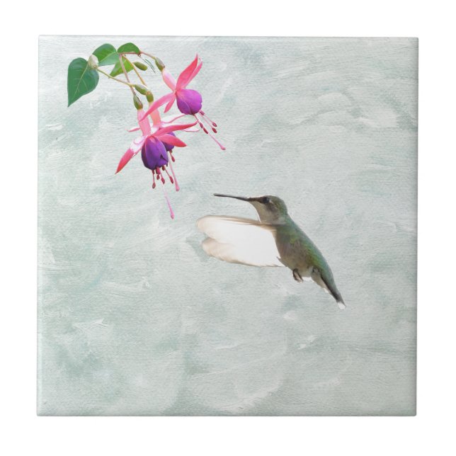 Hummingbird och Fuschia Kakelplatta (Framsidan)