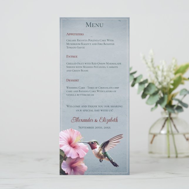 Hummingbird och Hibiscus | Blå Bröllop Meny (Stående Fram)