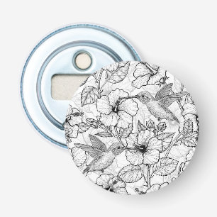 Hummingbird och hibiscus blommor b&w flasköppnare