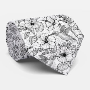 Hummingbird och hibiscus blommor b&w slips