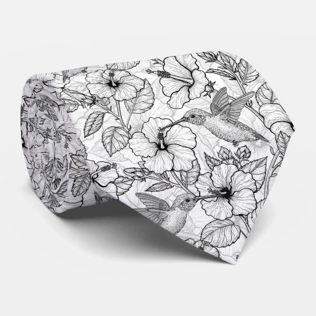 Hummingbird och hibiscus blommor b&w slips (Rullad)