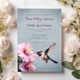 Hummingbird och Hibiscus Bröllop | Blå Inbjudningar