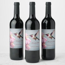 Hummingbird och Hibiscus Bröllop | Blå Vinflaska Etikett