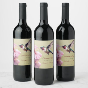 Hummingbird och Hibiscus Bröllop Gult Vinflaska Etikett