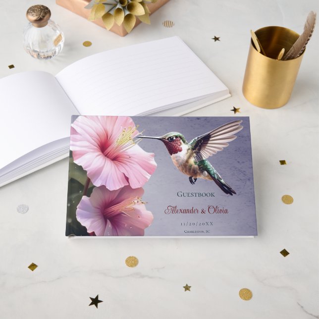 Hummingbird och Hibiscus Bröllop | Lila Gästböcker (Framsida öppen)