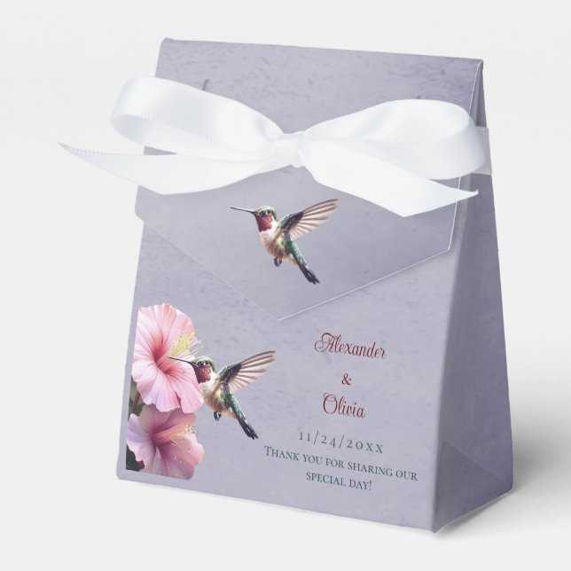 Hummingbird och Hibiscus Bröllop | Lila Presentaskar (Framsidan Sidan)