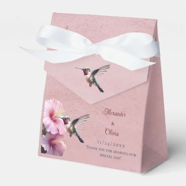 Hummingbird och Hibiscus Bröllop | Rosa Presentaskar (Framsidan Sidan)