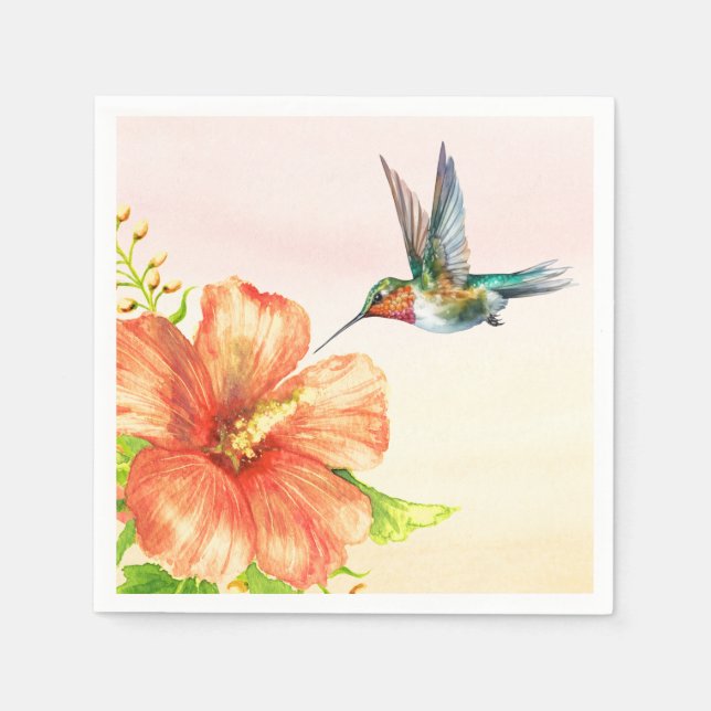Hummingbird och Hibiscus Flower Pappersservett (Framsidan)