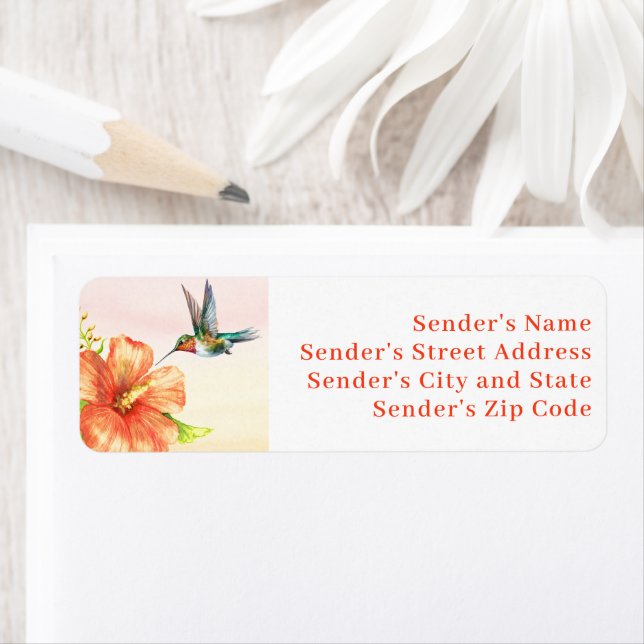 Hummingbird och Hibiscus Flower Returadress Etikett (Insitu)