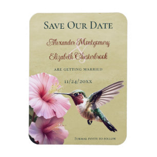 Hummingbird och Hibiscus Gult Spara datum Magnet