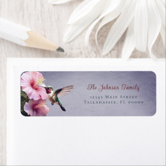 Hummingbird och Hibiscus | Lila Bröllop Adress Returadress Etikett