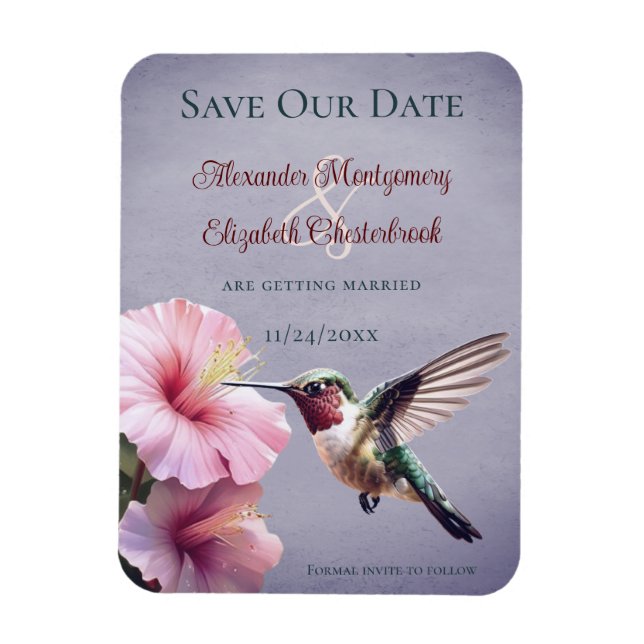 Hummingbird och Hibiscus | Lila Spara datum Magnet (Vertikal)