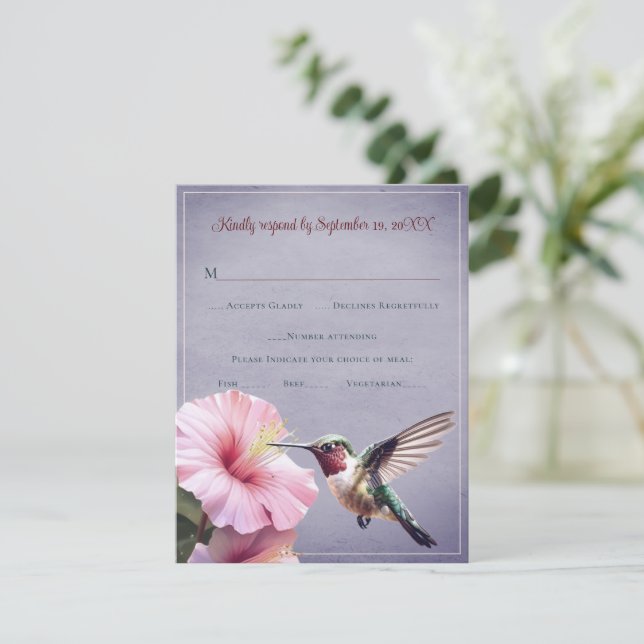Hummingbird och Hibiscus | Lilans Bröllop OSA Kort (Stående Fram)