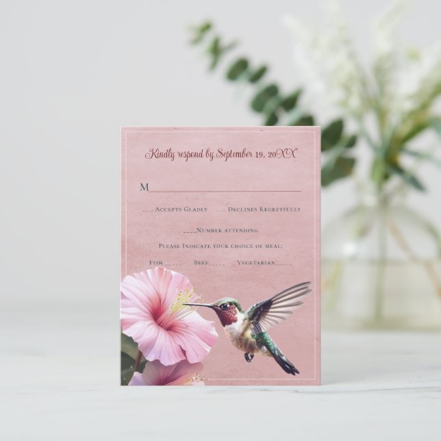 Hummingbird och Hibiscus | Rosans Bröllop OSA Kort (Stående Fram)