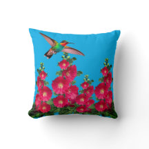 Hummingbird och Holly Hocks Dekorativ kudde