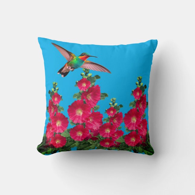 Hummingbird och Holly Hocks Dekorativ kudde (Framsida)